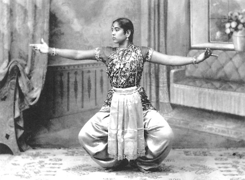 A photograph of Balasaraswati performing or practicing dance in Madras