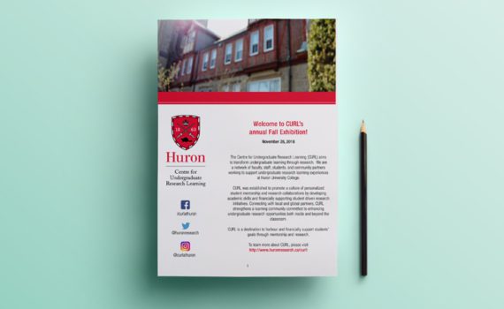 A stack of Fall Exhibition programs on a bright background. They feature a photo of Huron and the CURL logo.