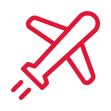 A bright red icon of a plane, representing CURL Travel Bursaries.