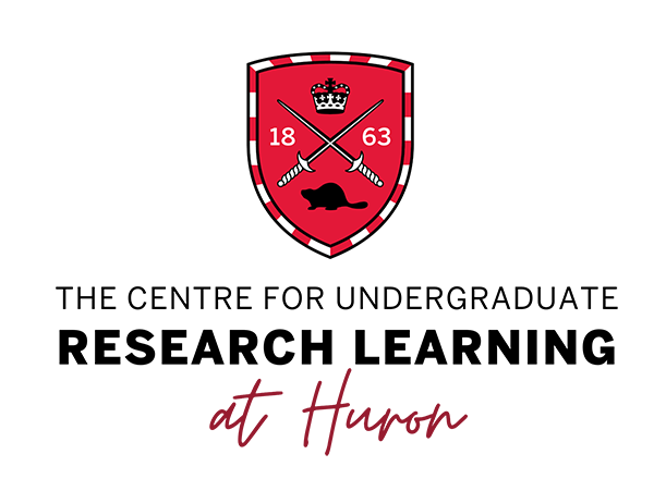 CURL logo: text reads "The Centre for Undergraduate Research Learning at Huron" underneath a red Huron shield illustration.