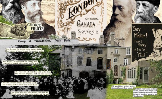 A collage by Julia Hoytema exploring elements of the life of the original owner of Woodholme Manor in London, ON. To read about the collage, download the collage file found in our post about Julia on the What's New page.