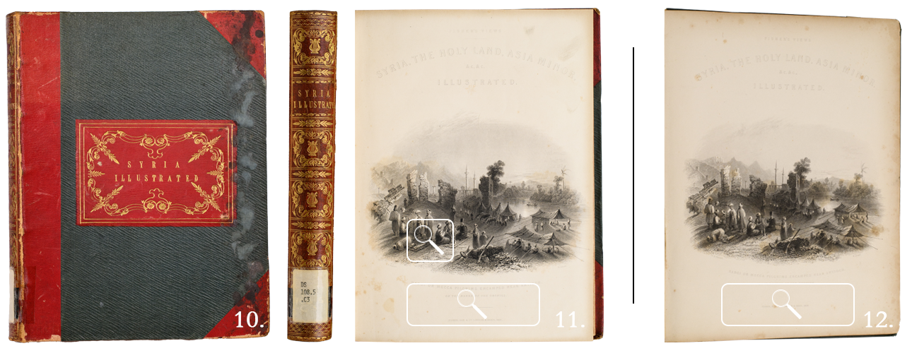 Image showing the Huron copy cover, spine, and title page, alongside the title page of the Western copy