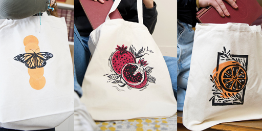 Series of screen printed tote bags