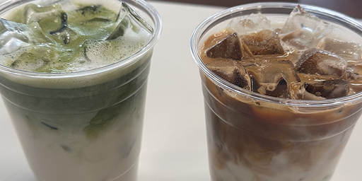 Beaver Dam Banner Iced lattes on a counter